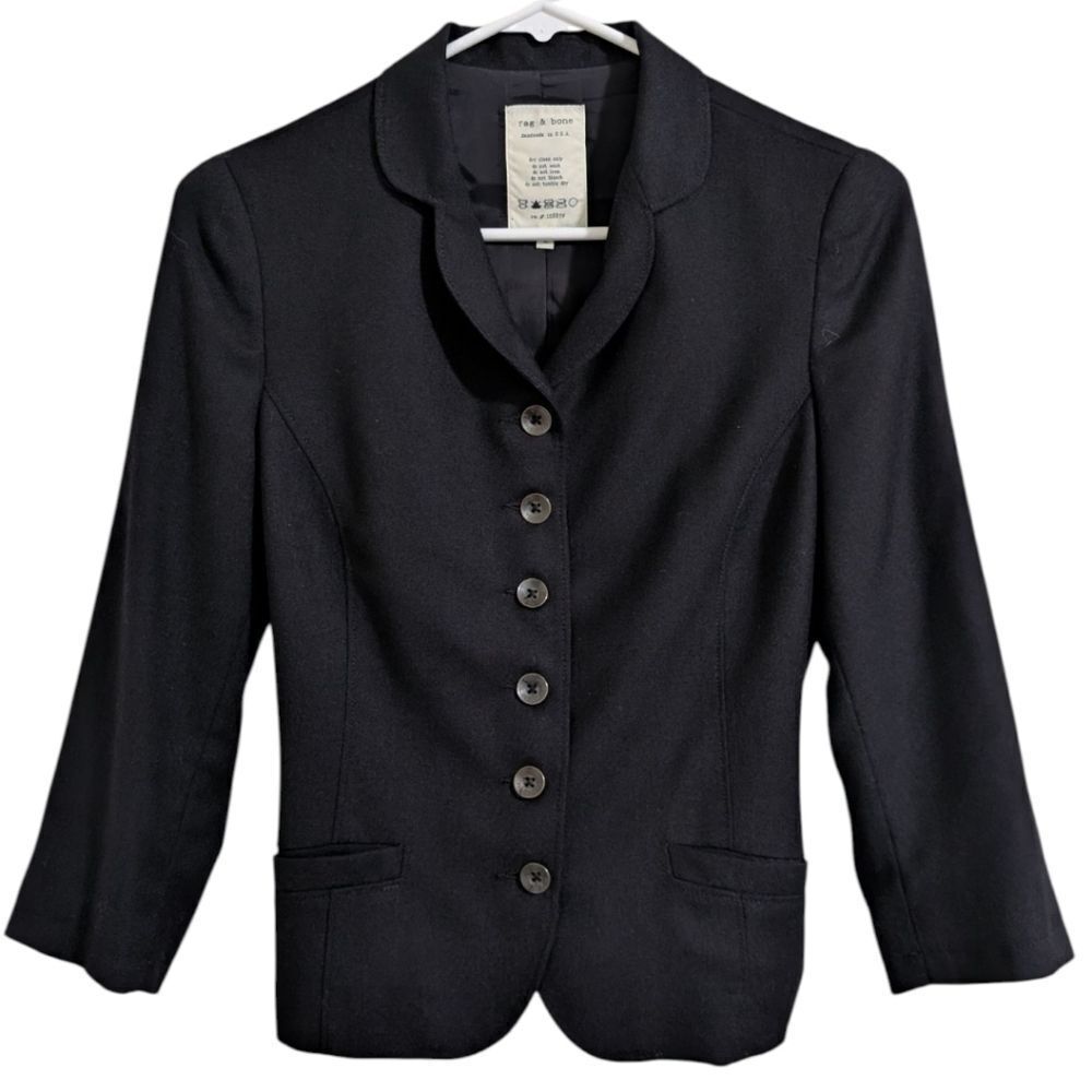 rag & bone Handmade in U.S.A. Wool Blend Fitted Blazer Jacket 3/4 Sleeve Size 2